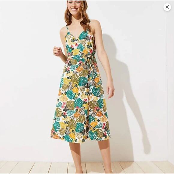 LOFT Beach Dresses & Skirts - LOFT Beach Wrap Dress Women Plus 26 Linen Blend Tropical Midi Summer Vacation